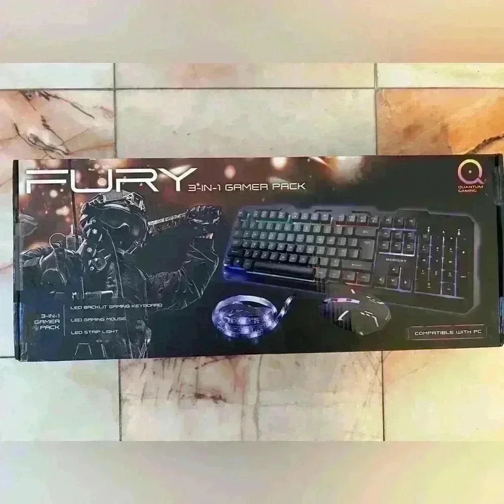 Fury 3-in-1 Gamer Pack Keyboard, Gaming Mouse, Led Strip Light